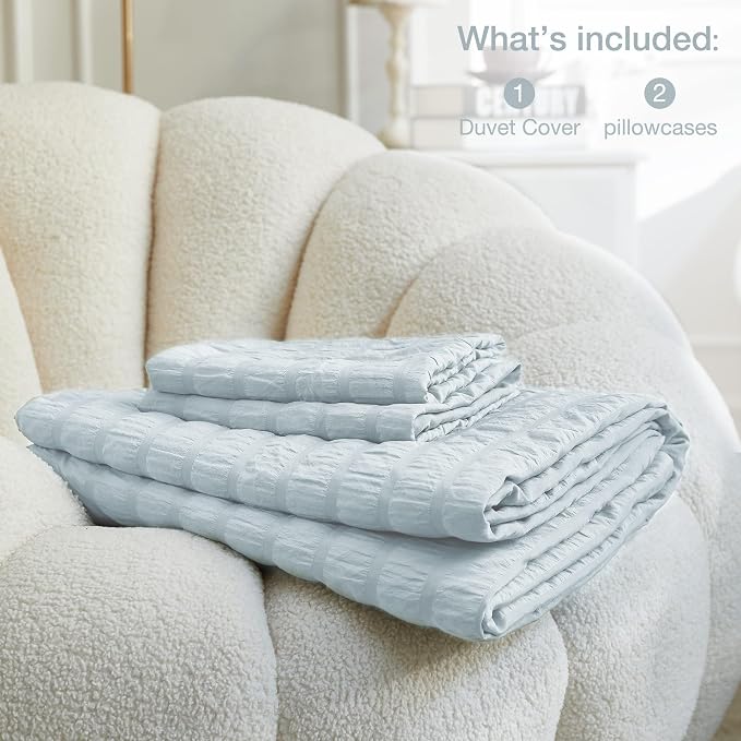 JELLYMONI Baby Blue Duvet Cover Queen Size, Soft Breathable Seersucker Duvet - Image 6