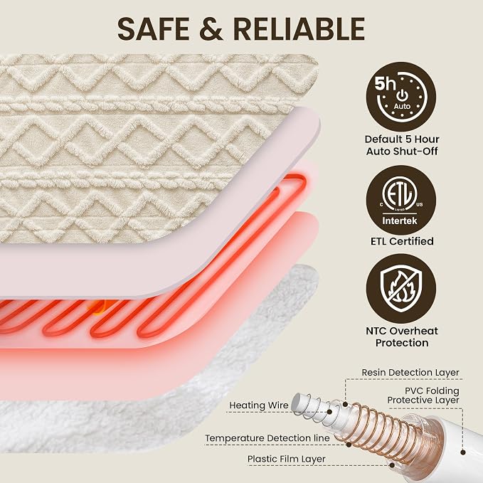 Heated Blanket Electric Blanket, 5 Heating Level, 1-12 Hour Auto Off, - Image 4