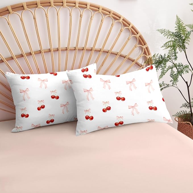 Nayoroom Pink Bow Duvet Cover Full Size Reversible Red Cherry Duvet Cover 3 - Image 6