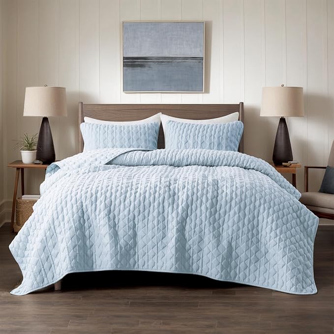 WDCOZY Light Blue Quilts Queen Size Bedding Set - Image 2