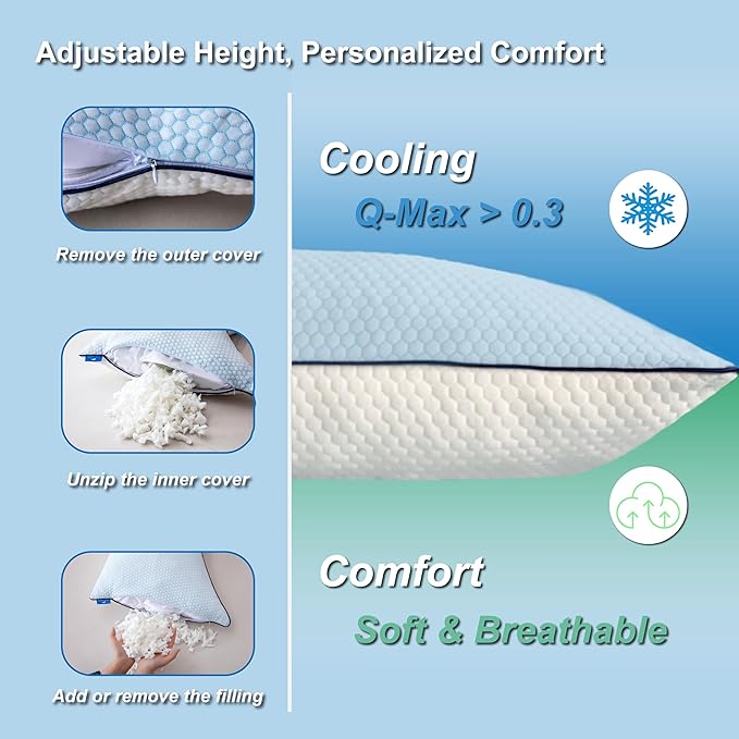 Cooling Pillow King Size, Shredded Memory Foam Adjustable Loft, Slow Rebound - Image 6