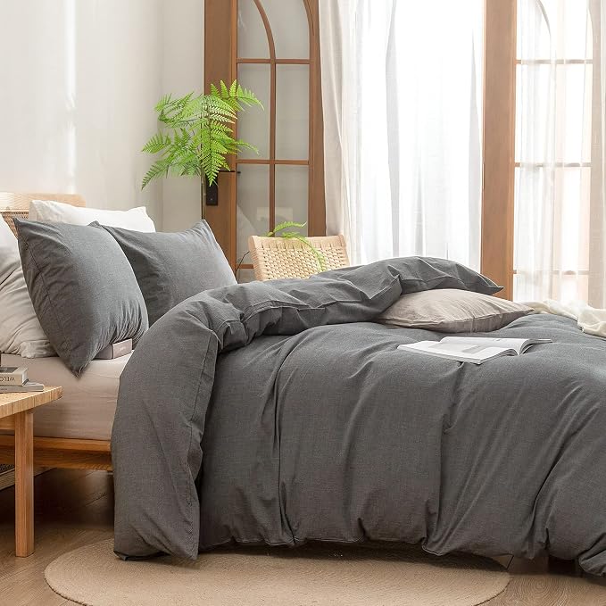 BESTOUCH Duvet Cover Set 100% Washed Cotton Linen Feel Super Soft Comfortable - Image 3