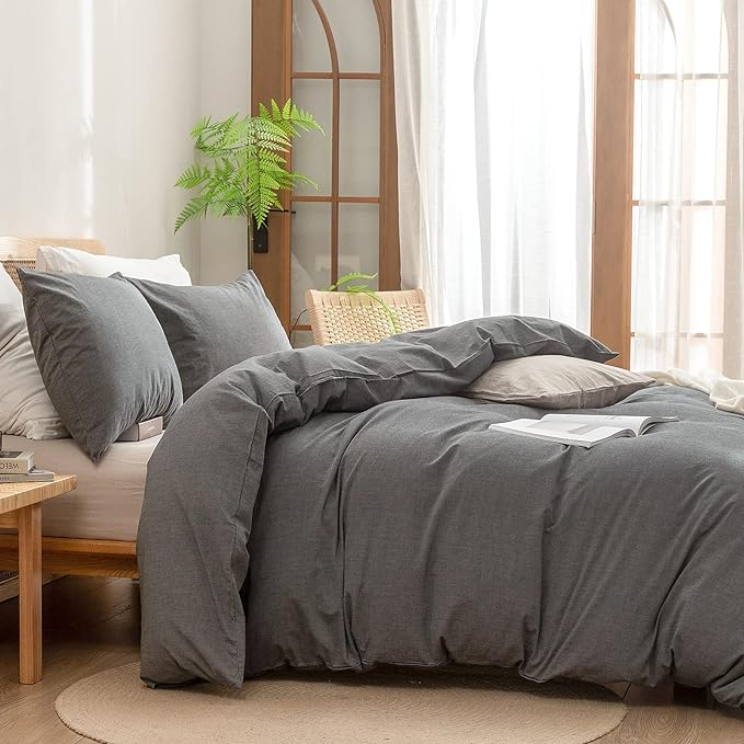 BESTOUCH Duvet Cover Set 100% Washed Cotton Linen Feel Super Soft Comfortable - Image 3