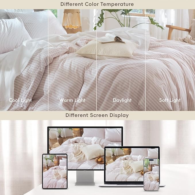 MooMee Striped Duvet Cover Set 100% Washed Cotton Linen Like Textured - Image 7