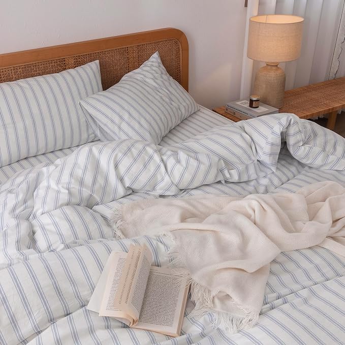 BESTOUCH Duvet Cover Set 100% Washed Cotton Linen Feel Super Soft Comfortable - Image 2