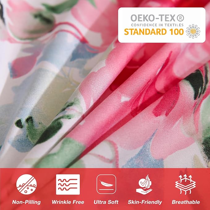 JSD Rose Floral Duvet Cover Set Queen Size, 3 Piece Soft Printed Microfiber - Image 6