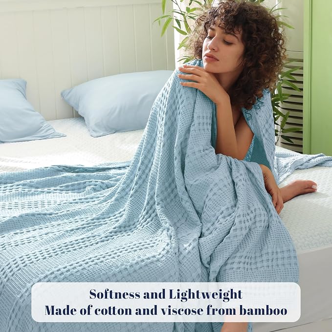 PHF Cooling Waffle Blanket Queen Size, Lightweight 60% Rayon from Bamboo & 40% - Image 2