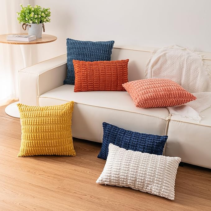 Aegero Pack of 2 Corduroy Decorative Throw Pillow Covers 22x22 Inch Soft - Image 6