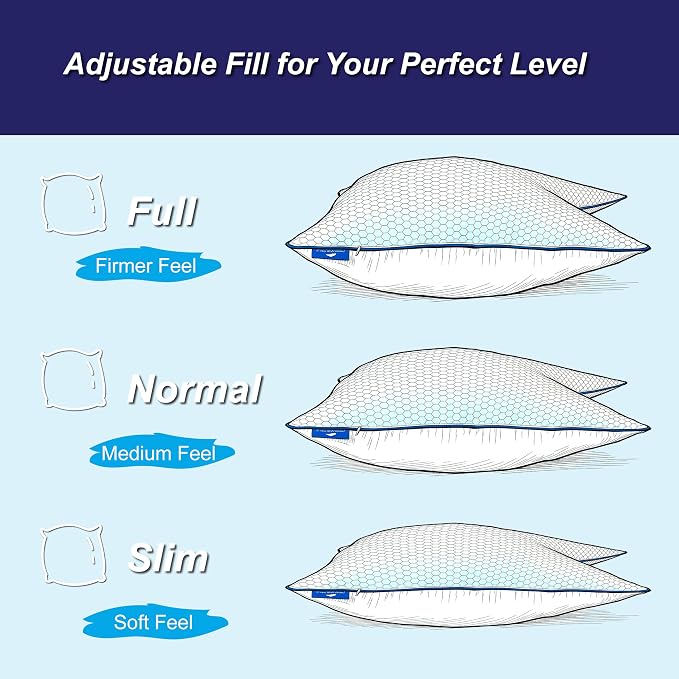 Cooling Pillow Queen Size Set of 2, Shredded Memory Foam Adjustable Loft - Image 4