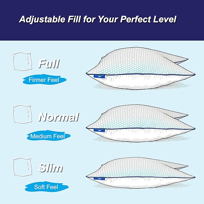 Cooling Pillow Queen Size, Shredded Memory Foam Adjustable Loft, Slow Rebound - Image 4