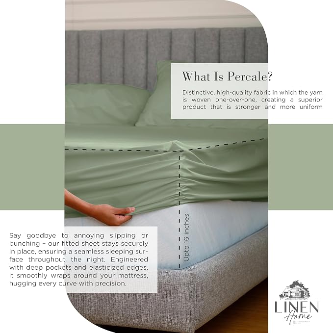 Linen Home 100% Cotton Percale Sheets King Size, 4-Piece Set - Image 4
