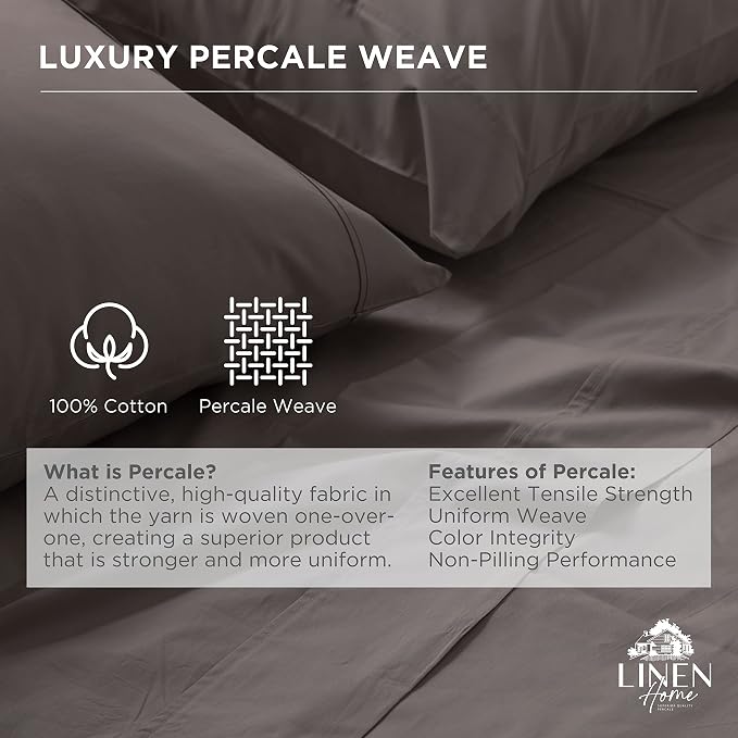 Linen Home 100% Cotton Percale Twin Fitted Sheet - Image 2
