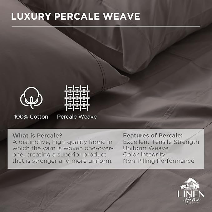 Linen Home 100% Cotton Percale Weave Fitted Sheet, Queen Size, 1 Deep Pocket - Image 2