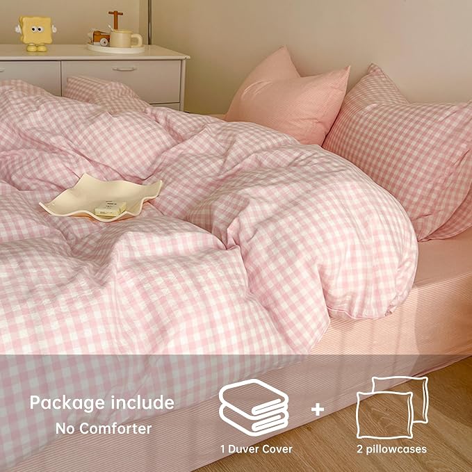 BOLINLIVING Gingham Duvet Cover King Size, Microfiber Bedding Set - Image 4