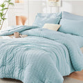 HYMOKEGE Lake Blue Queen Comforter Set Seersucker 7 Pieces, All Season Luxury by HYMOKEGE