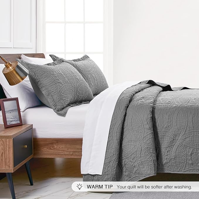 Love's cabin Quilts for Full Bed Grey Bedspreads Bedding Set - Image 4