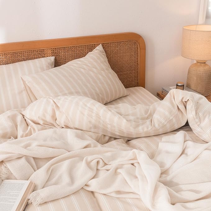 BESTOUCH Duvet Cover Set 100% Washed Cotton Linen Feel Super Soft Comfortable - Image 2