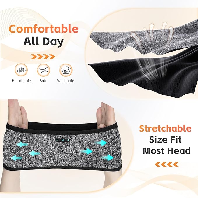 Sleep Headphones Bluetooth 6.0 Headband, 20H Playtime Headband Headphones - Image 5