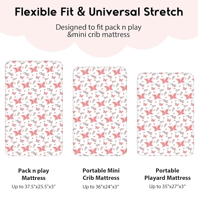 Yoofoss Pack and Play Sheets Fitted, Mini Crib Sheets 2-Pack - Image 3