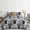 Xruibed Grey Quilt Set Queen Size 3 Pieces Plaid Floral Boho Bedspread Coverlet by Xruibed