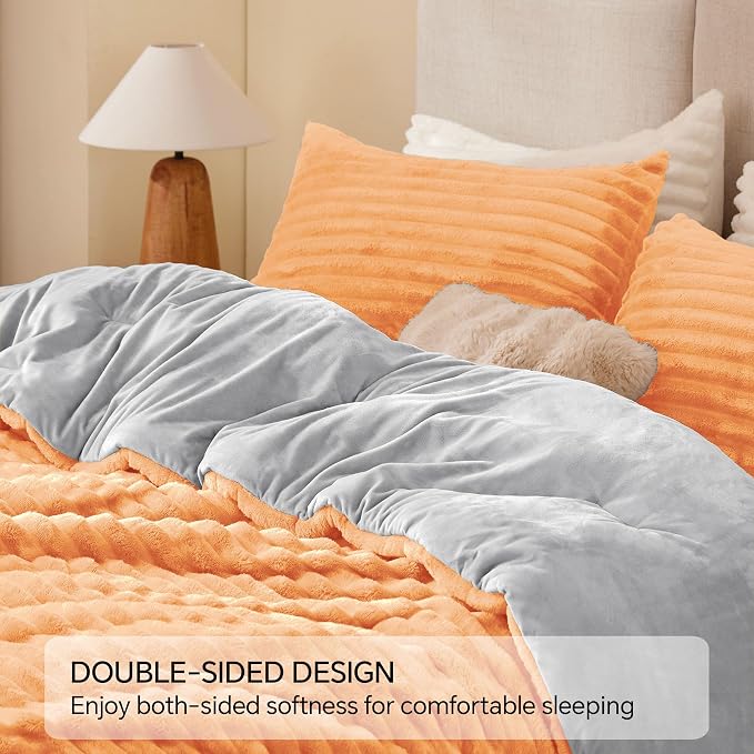BEDELITE Fleece Full Comforter Set -Super Soft & Warm Fluffy Coral Bedding - Image 4