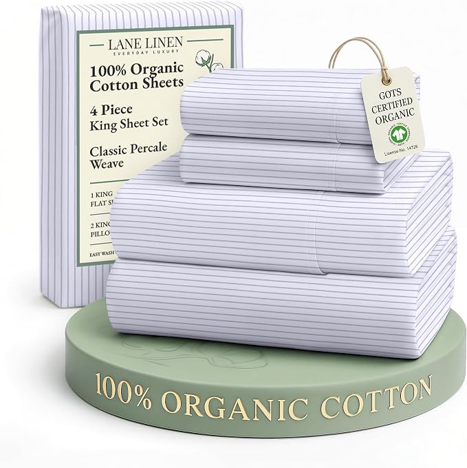 LANE LINEN Eco Friendly 100% Organic Cotton King Bed Sheets Set, Printed Modern by LaneLinen
