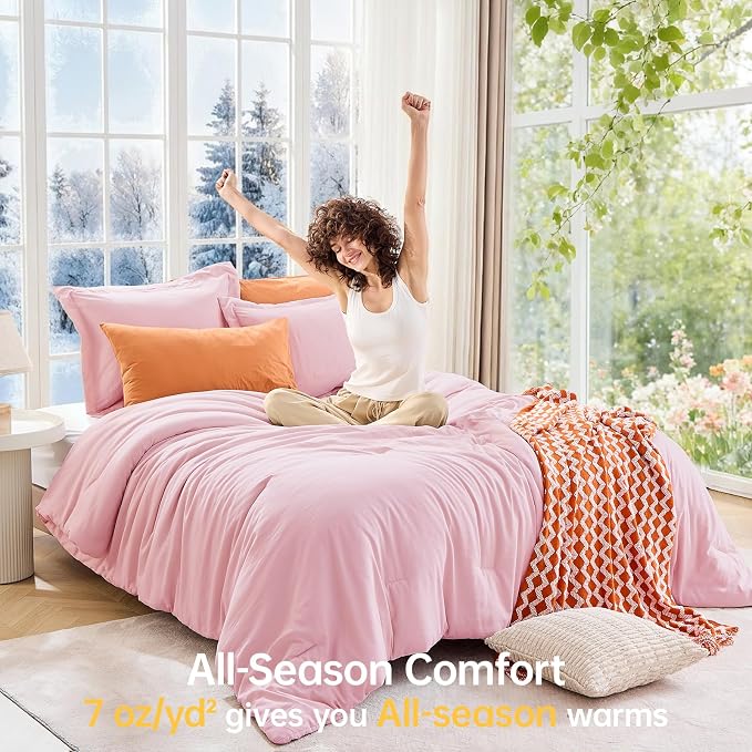 MUXHOMO Pink Twin/Twin XL Comforter Set, All Season Ultra Soft Down Alternative - Image 4