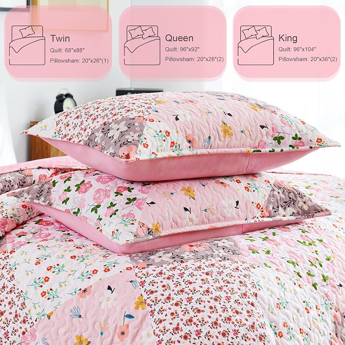 Whale Flotilla Patchwork Quilt King Size, Extra Soft Boho Floral Bedspreads - Image 5