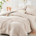 HYMOKEGE Beige Oversized Queen Comforter Set Seersucker 7 Pieces, All Season by HYMOKEGE