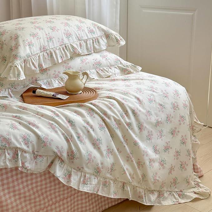 mixinni Pink Floral Duvet Cover Set Twin XL Size - Image 8