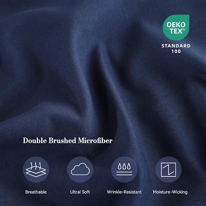 Twin Sheet Set 3 Piece, Wrinkle Free, Oeko-Tex Certified Bedsheets，Navy Blue - Image 5