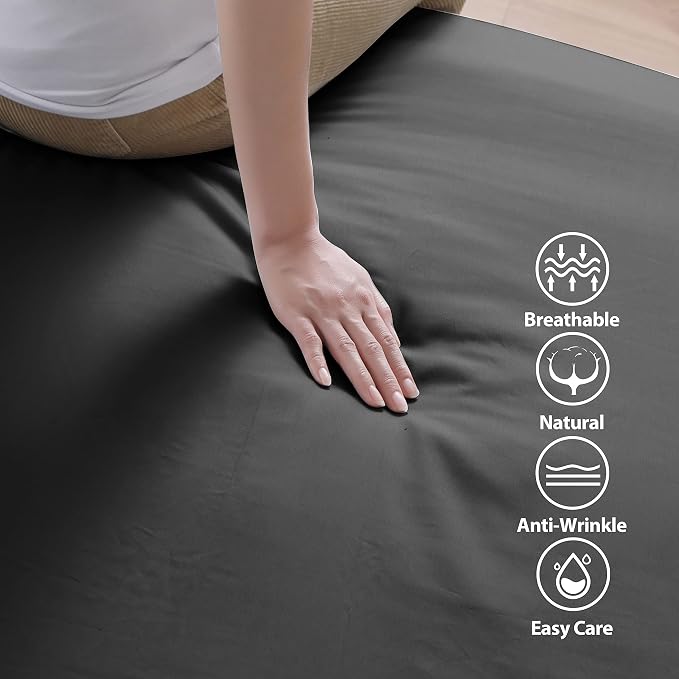 100% Egyptian Cotton Fitted Sheet Twin XL/Split King Size Black, 600 Thread - Image 2