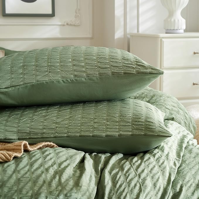 JELLYMONI Dark Green Duvet Cover Full Size, Soft Breathable Seersucker Duvet - Image 7
