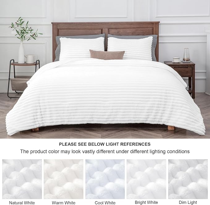 BEDELITE Fleece King Comforter Set -Super Soft & Warm Fluffy Bright White - Image 9