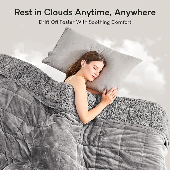 Cottonblue 20lbs Weighted Blanket Queen Size, 60x80 Inches Grey Sherpa Weighted - Image 8