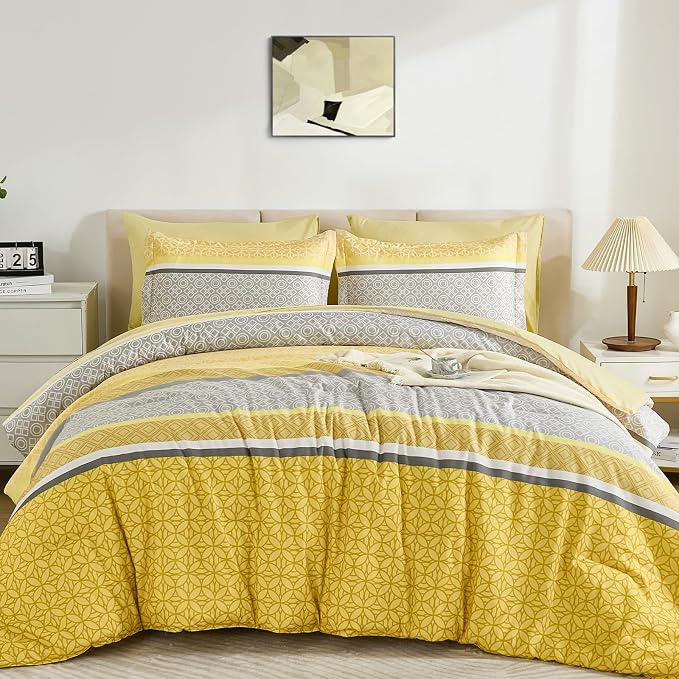 WONGS BEDDING Yellow Comforter Set King Size, 7 Pieces Striped Bed in a Bag - Image 9