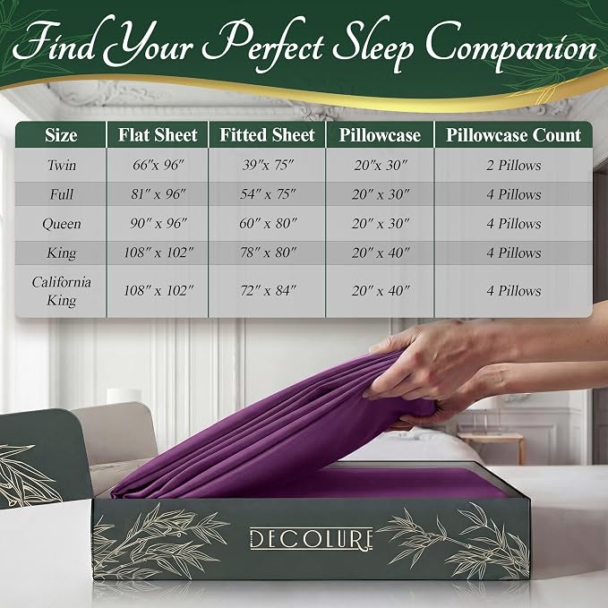 DECOLURE 100% Viscose Derived from Bamboo Sheets Twin Size - Image 8