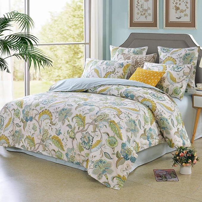 mixinni Boho-Chic King Size Duvet Cover Paisley Light Blue and Light Green Long by mixinni