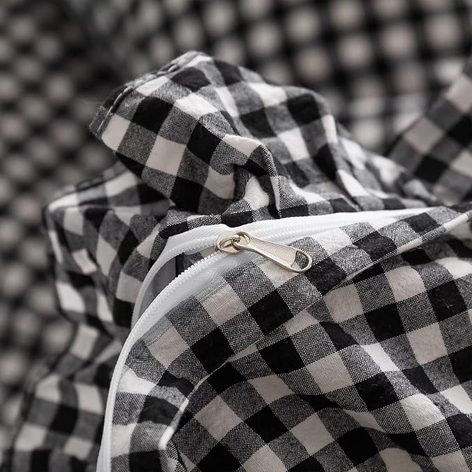 MKXI Black and White Gingham Duvet Cover Queen, 3-Piece Ruffled Bedding Set - Image 8