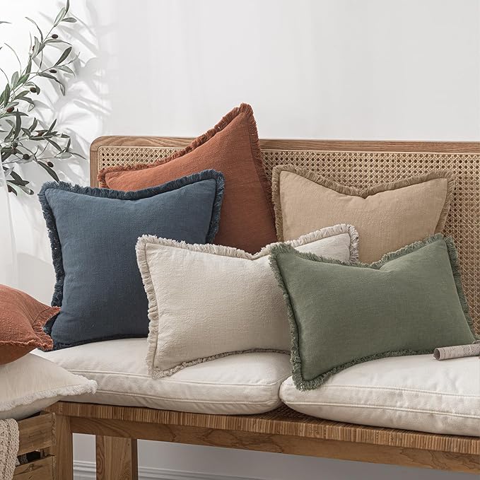 MIULEE Decorative Throw Pillow Covers Neutral Linen Fringe Throw Pillows Euro - Image 7