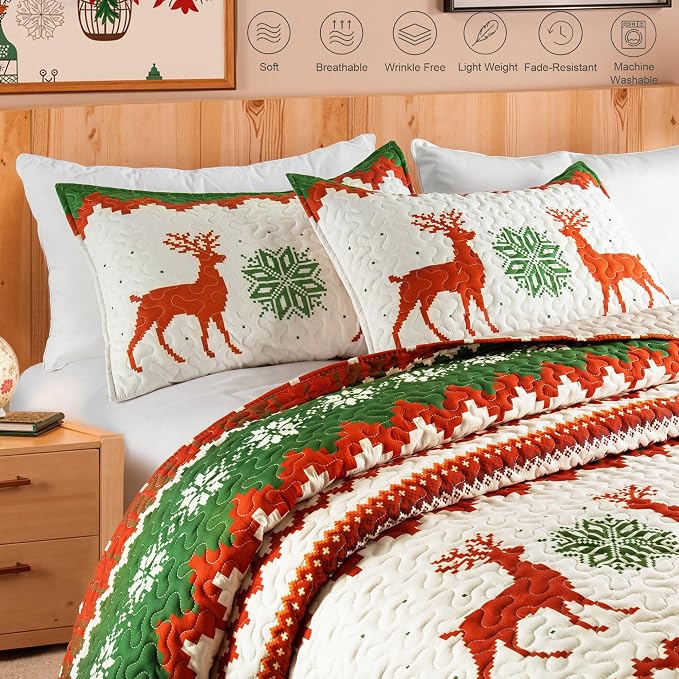 Whale Flotilla Christmas Quilt King Size, Soft Boho Floral Bedspreads - Image 2