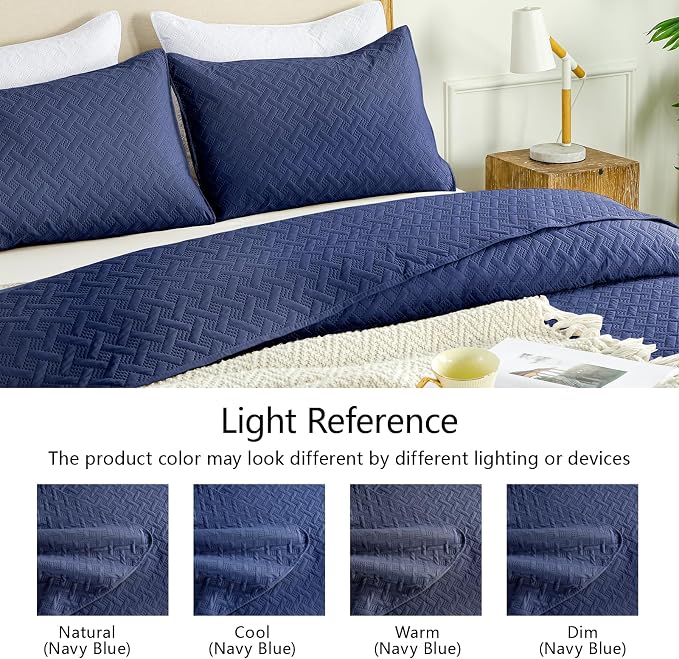 FLYMME Navy Twin Modern Geometric Quilt Coverlet Set, Lightweight Bedspread - Image 5