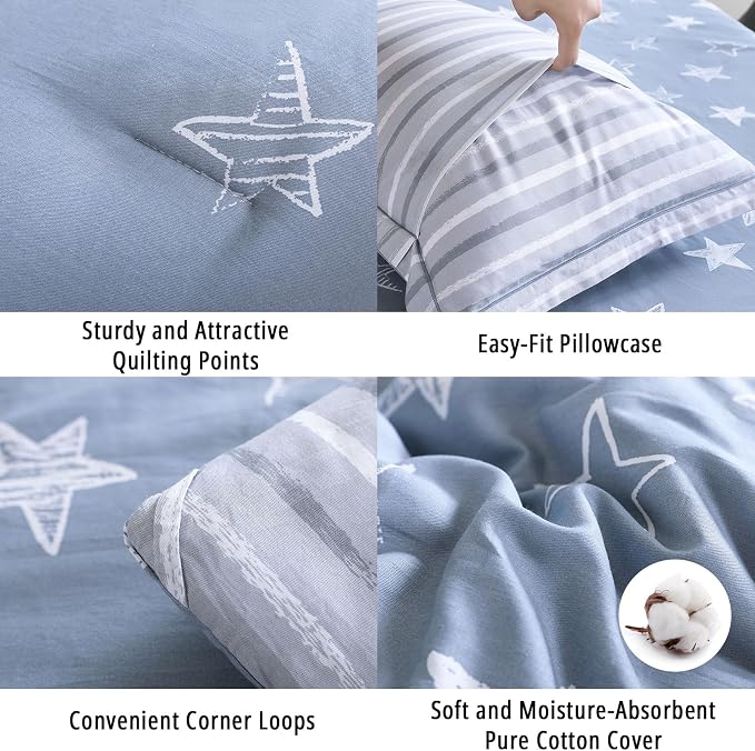 LEMIROE Blue Cotton Comforter Queen Size 3Pcs - Image 5