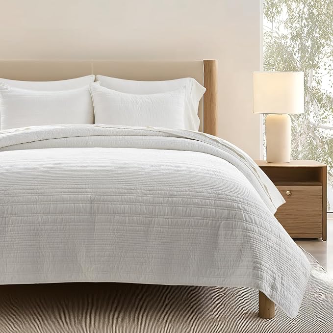 EVERGRACEHOME 100% Cotton Modern Lines Quilt Set Queen Size, Pre-Washed Soft by EVERGRACEHOME