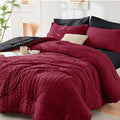 HYMOKEGE Red & Black King Size Comforter Set Seersucker 7 Pieces, All Season by HYMOKEGE