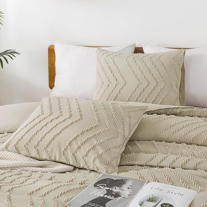 Andency Light Khaki California King Comforter Set, Boho Cal King Soft Warm - Image 3
