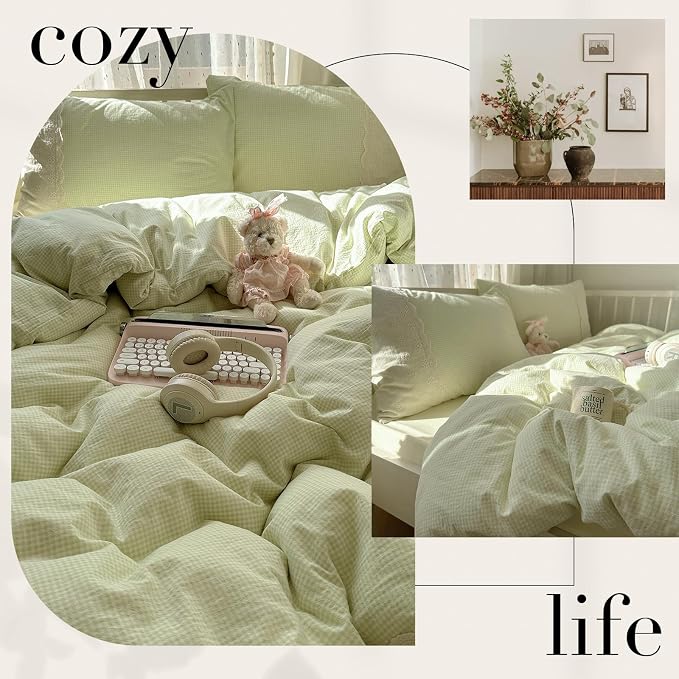 MKXI Mint Green Gingham Duvet Cover Set Full - Image 7
