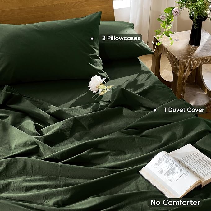 MooMee Bedding Duvet Cover Set 100% Washed Cotton Linen Like Textured - Image 2