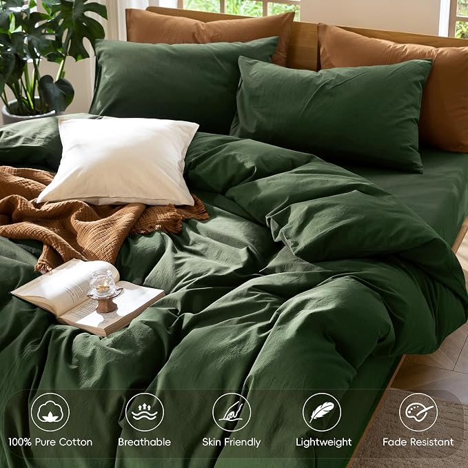 MooMee Bedding Duvet Cover Set 100% Washed Cotton Linen Like Textured - Image 4