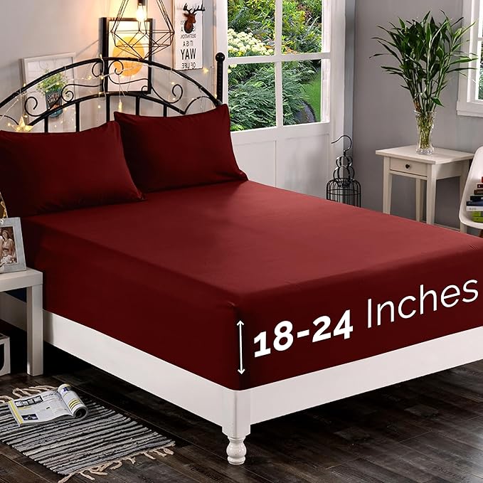 Elegant Comfort 1500 Premium Quality Fitted Sheet Ultra Soft 18-24 Inch Extra by ELEGANTCOMFORT